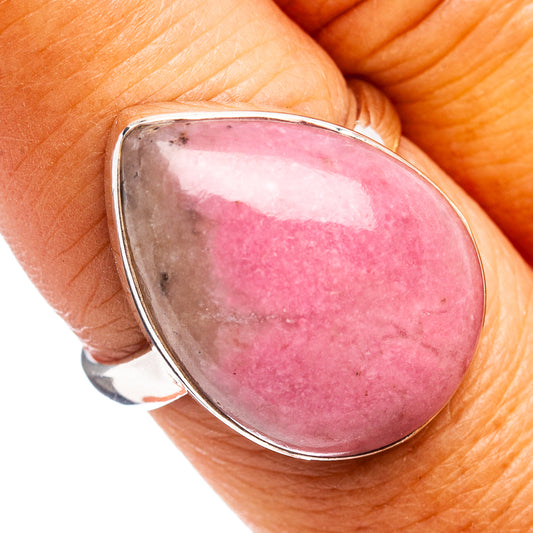 Sterling silver rhodonite ring with oval pink gemstone, size 8