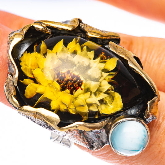 Amber Intaglio Sunflower Ring Size 6 Adjustable (925 Sterling Silver) R3827