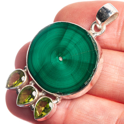 Malachite, Peridot 925 Sterling Silver Pendant 1 5/8"
