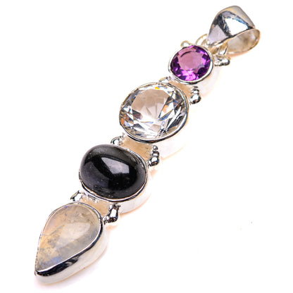 White Quartz, Star Diopside, Rainbow Moonstone, Amethyst Pendant 2" (925 Sterling Silver) PD38509