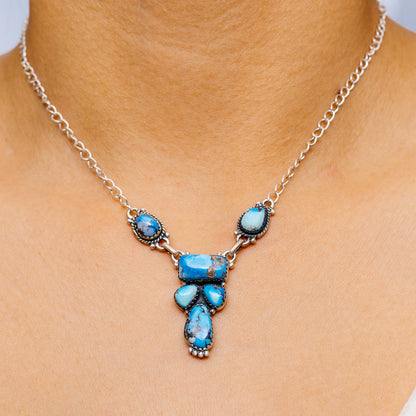 Southwestern Style Golden Hills Turquoise Necklace 18" (.925 Sterling Silver)