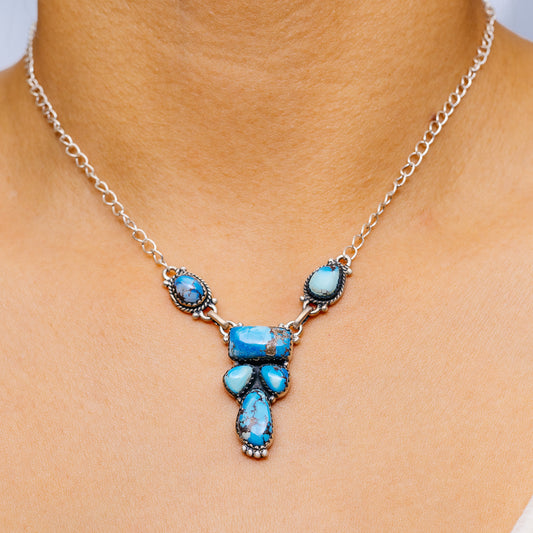 Turquoise cross pendant necklace on sterling silver chain, 18 in