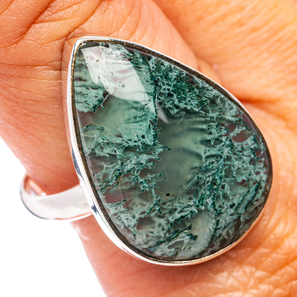 Premium Green Moss Agate Ring Size 11 Adjustable (.925 Sterling Silver)