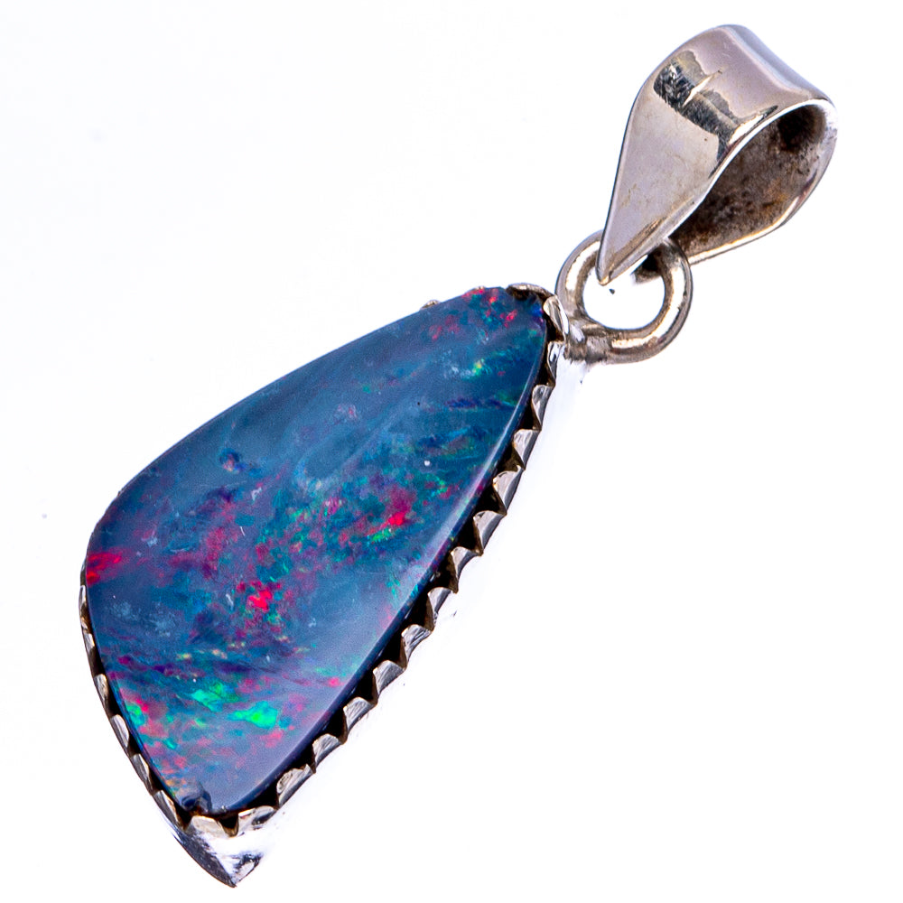Sterling silver opal doublet pendant, teardrop opal with prong bezel