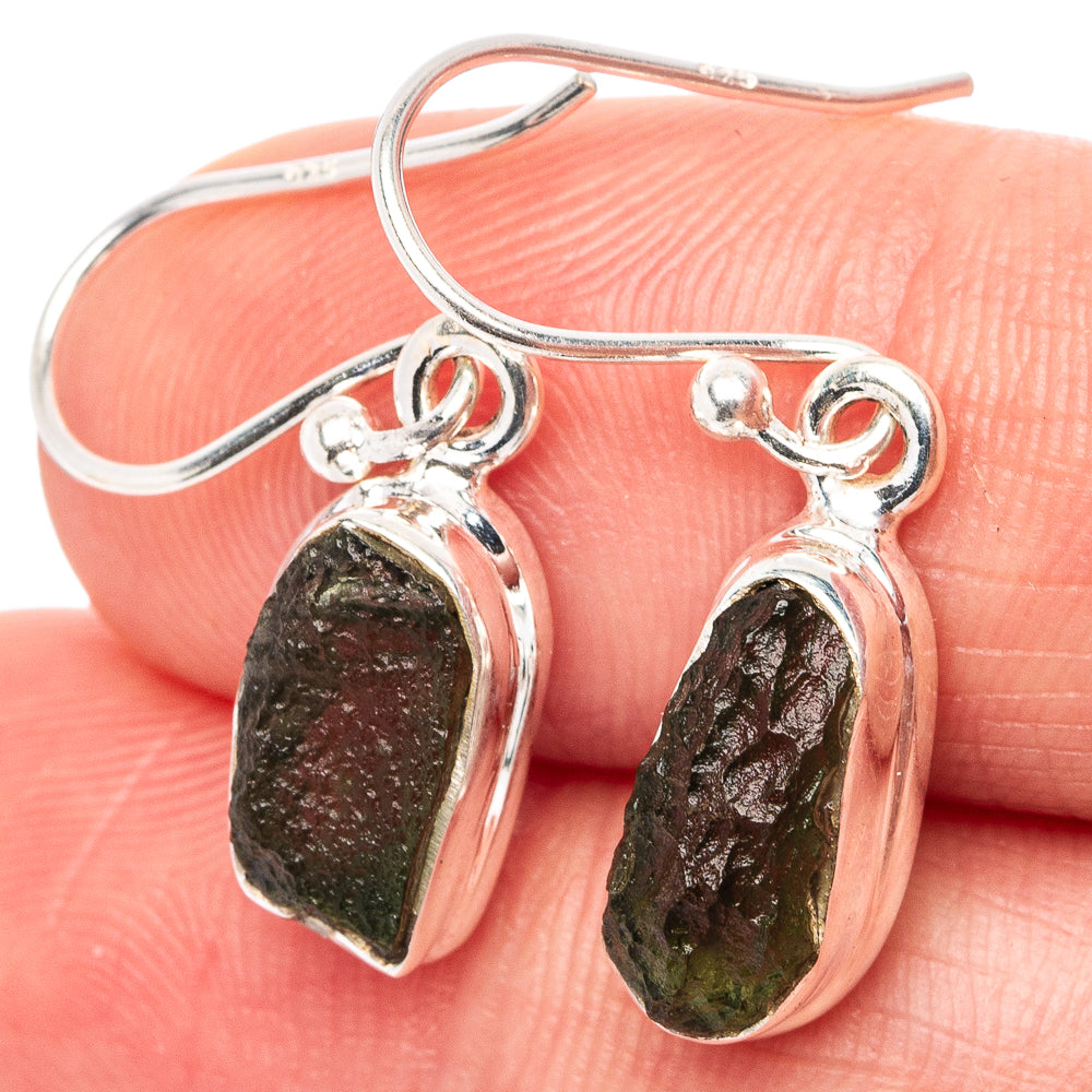 Rare Raw Moldavite Earrings 1 1/8" (.925 Sterling Silver)
