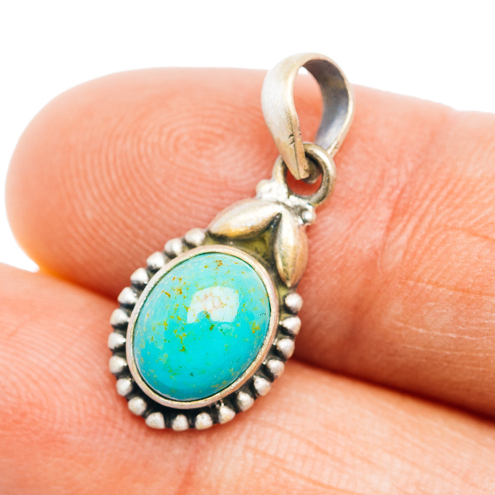 Southwestern Style Kingman Turquoise Pendant 7/8" (.925 Sterling Silver)