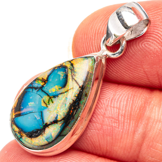Sterling silver opal pendant with oval blue-green stone and split bail