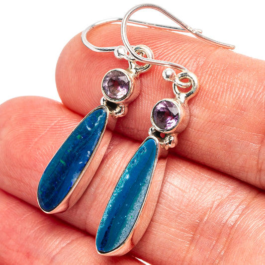 Sterling silver amethyst and blue opal drop earrings with fishhook backs