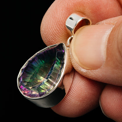 Premium 19ct Faceted Mystic Topaz Pendant 1 1/8" (.925 Sterling Silver)