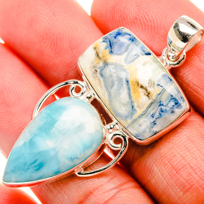 Blue Scheelite, Larimar 925 Sterling Silver Pendant 2" (925 Sterling Silver) PD38399