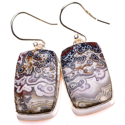 Crazy Lace Agate Earrings 1 1/2" (925 Sterling Silver) EARR432167
