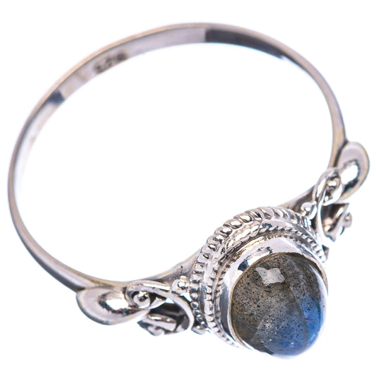 Sterling silver labradorite ring with oval blue-gray stone and ornate prong setting
