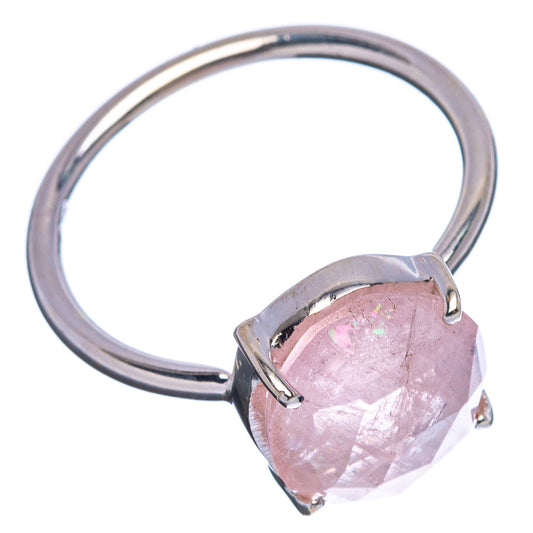 Sterling silver morganite ring, cushion-cut pink stone with side prongs