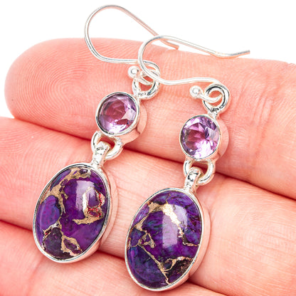 Purple Copper Composite Turquoise, Amethyst Earrings 1 5/8" (925 Sterling Silver) E433098