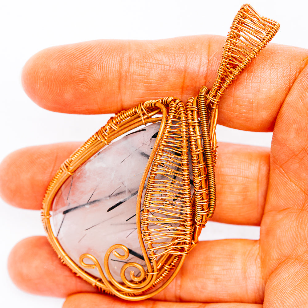 Tourmalinated Quartz Wire Wrap Pendant 2 7/8" (Copper)