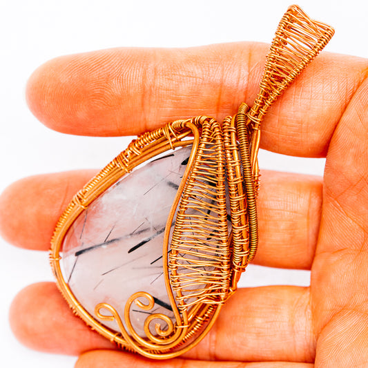 Tourmalinated Quartz Wire Wrap Pendant 2 7/8" (Copper)