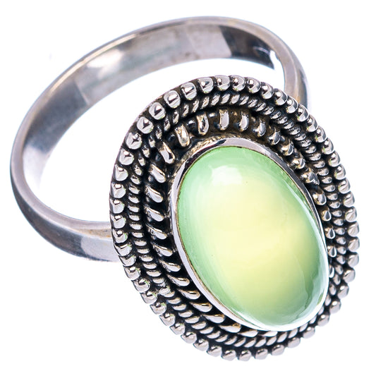 Oval green chalcedony ring, beaded silver surround on .925 sterling band