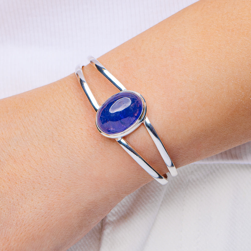 Tanzanite Cuff Bracelet Adjustable (.925 Sterling Silver)