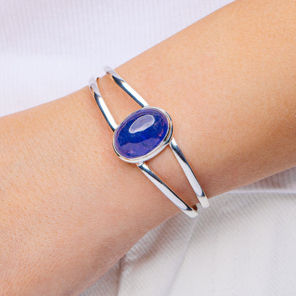 Tanzanite Cuff Bracelet Adjustable (.925 Sterling Silver)