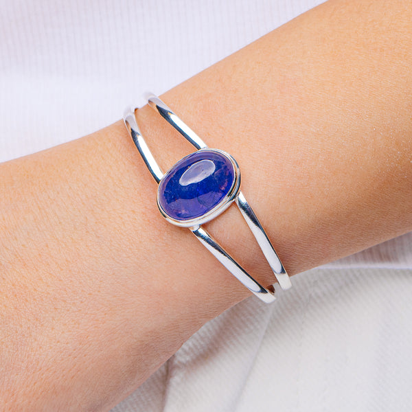 Tanzanite Cuff Bracelet Adjustable (.925 Sterling Silver)