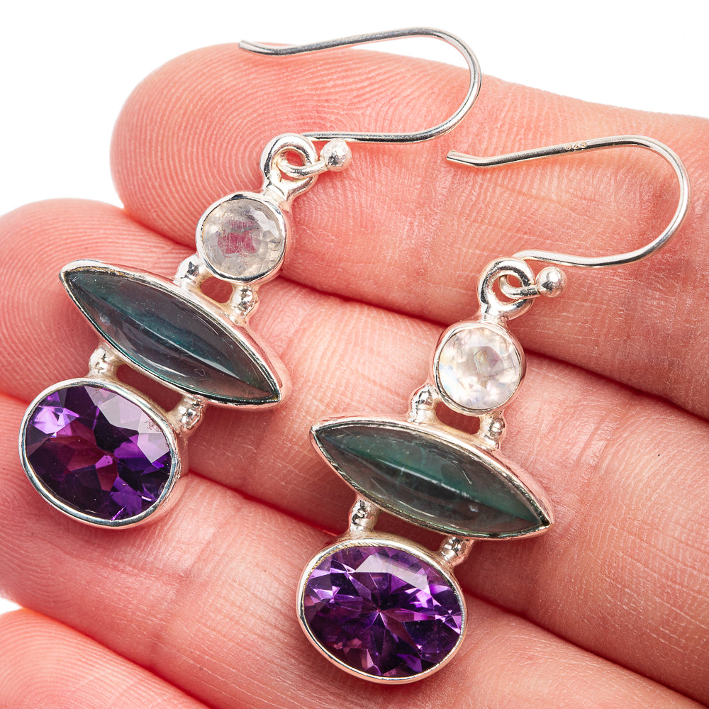 Labradorite, Amethyst, Rainbow Moonstone Earrings 1 5/8" (925 Sterling Silver) E432442