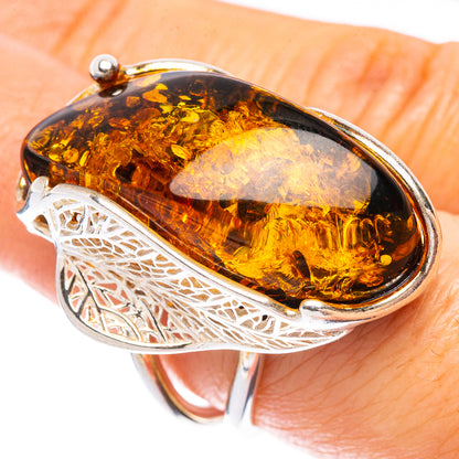 Baltic Amber Leaf Ring Size 8 (925 Sterling Silver) R1874