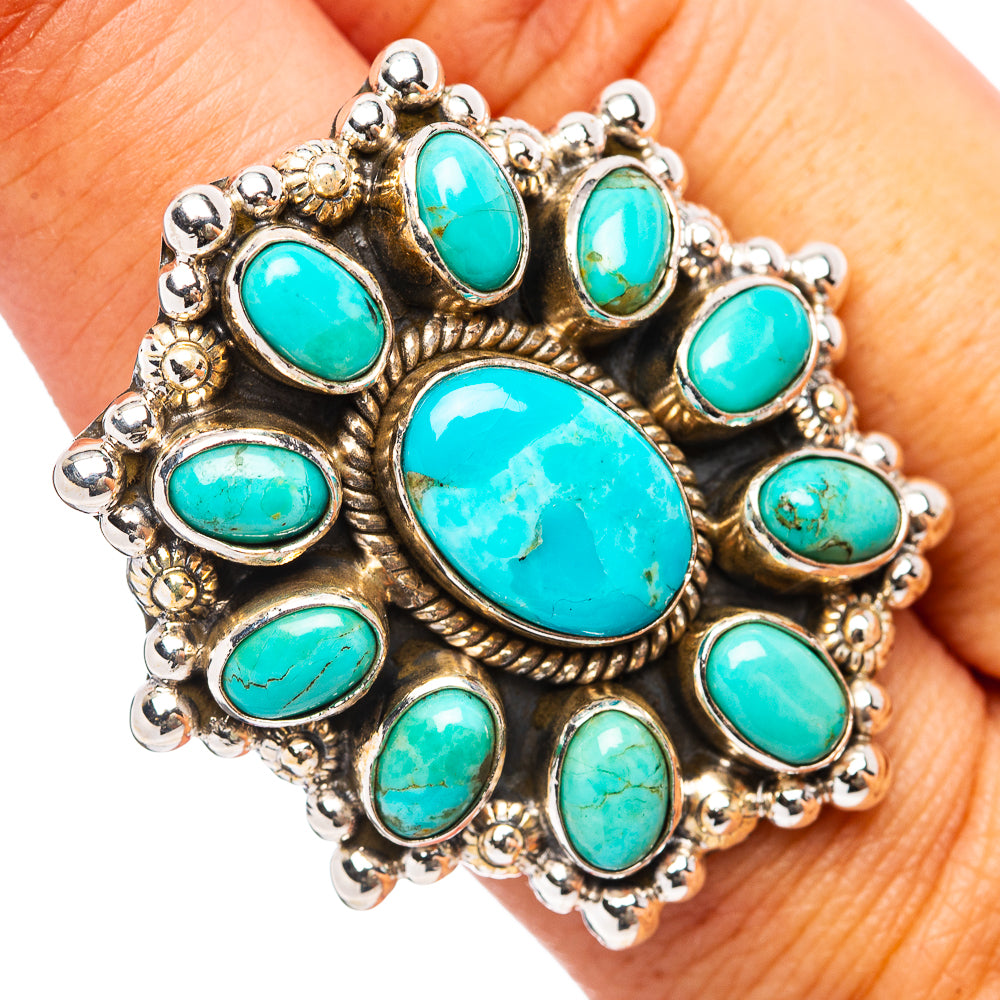 Exclusive Native Style Kingman Turquoise Ring Size 8 (.925 Sterling Silver)
