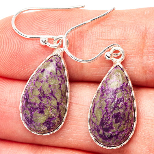 Purple sugilite teardrop earrings in .925 sterling silver, with fishhook backs.