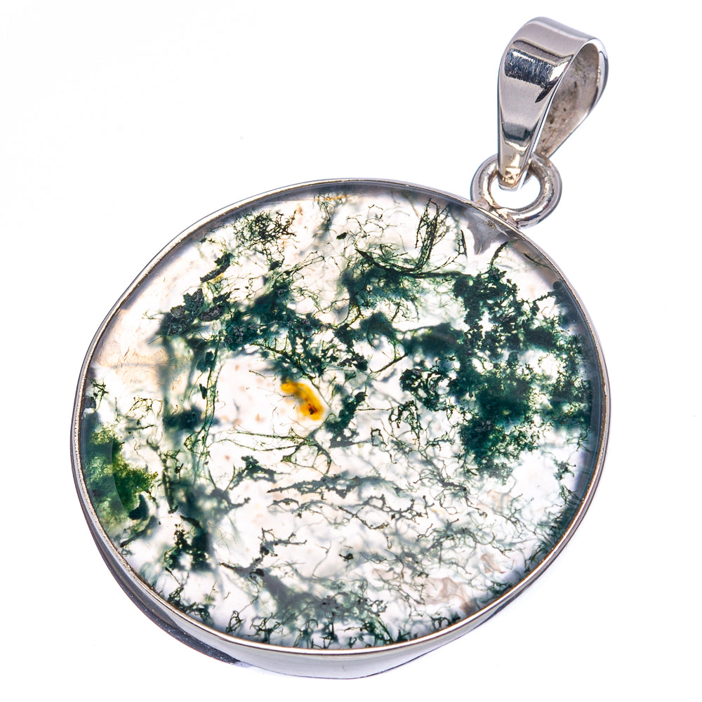Green Moss Agate Pendant 1 5/8" (.925 Sterling Silver)