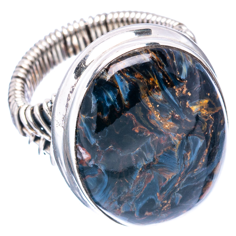 Sterling silver .925 pietersite ring, size 6, round stone cabochon with ridged band