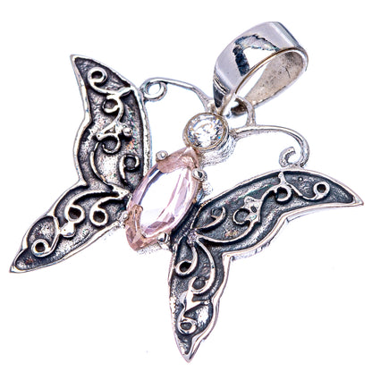 Rose Quartz, White Quartz Butterfly Dainty Pendant 1" (925 Sterling Silver) P43540