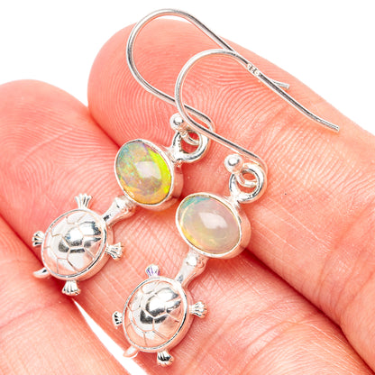 Rare Ethiopian Opal Turtle Earrings 1 3/8" (925 Sterling Silver) E1553