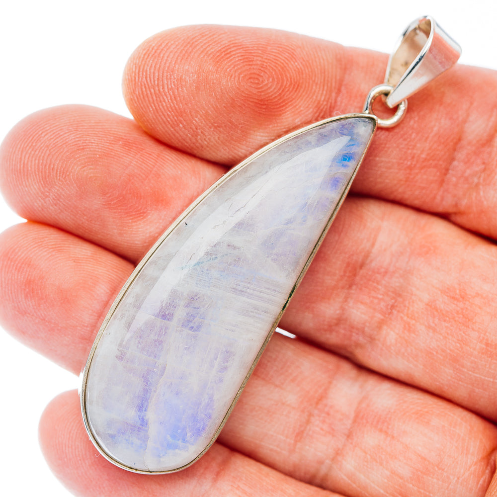 Huge Premium Rainbow Moonstone Pendant 2 3/8" (.925 Sterling Silver)