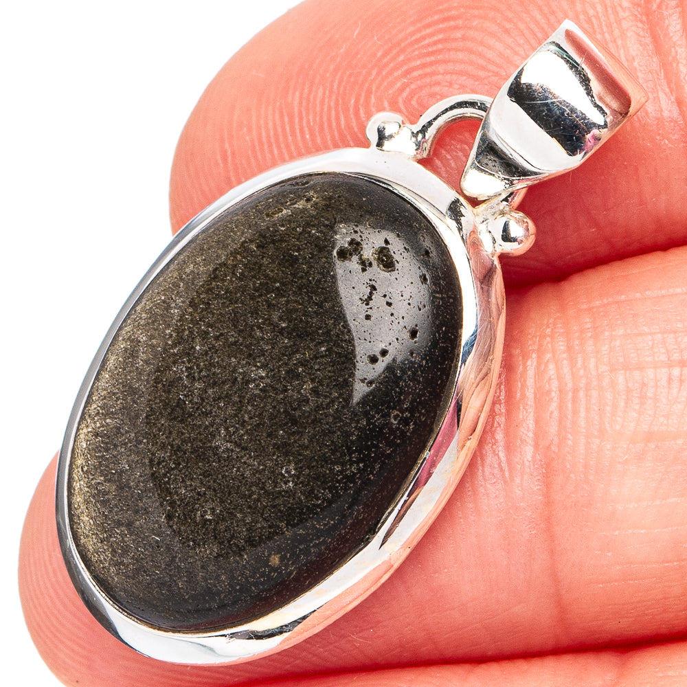Oval obsidian pendant in .925 sterling silver bezel with hinged bail