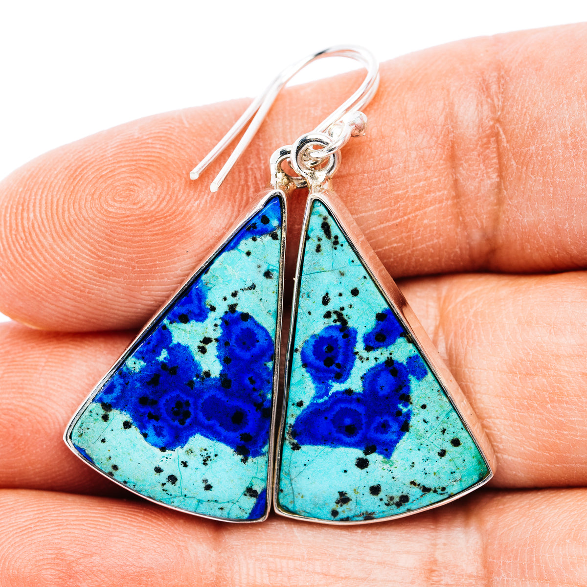 Large Premium Bluebird Azurite Earrings 1 3/4" (.925 Sterling Silver)