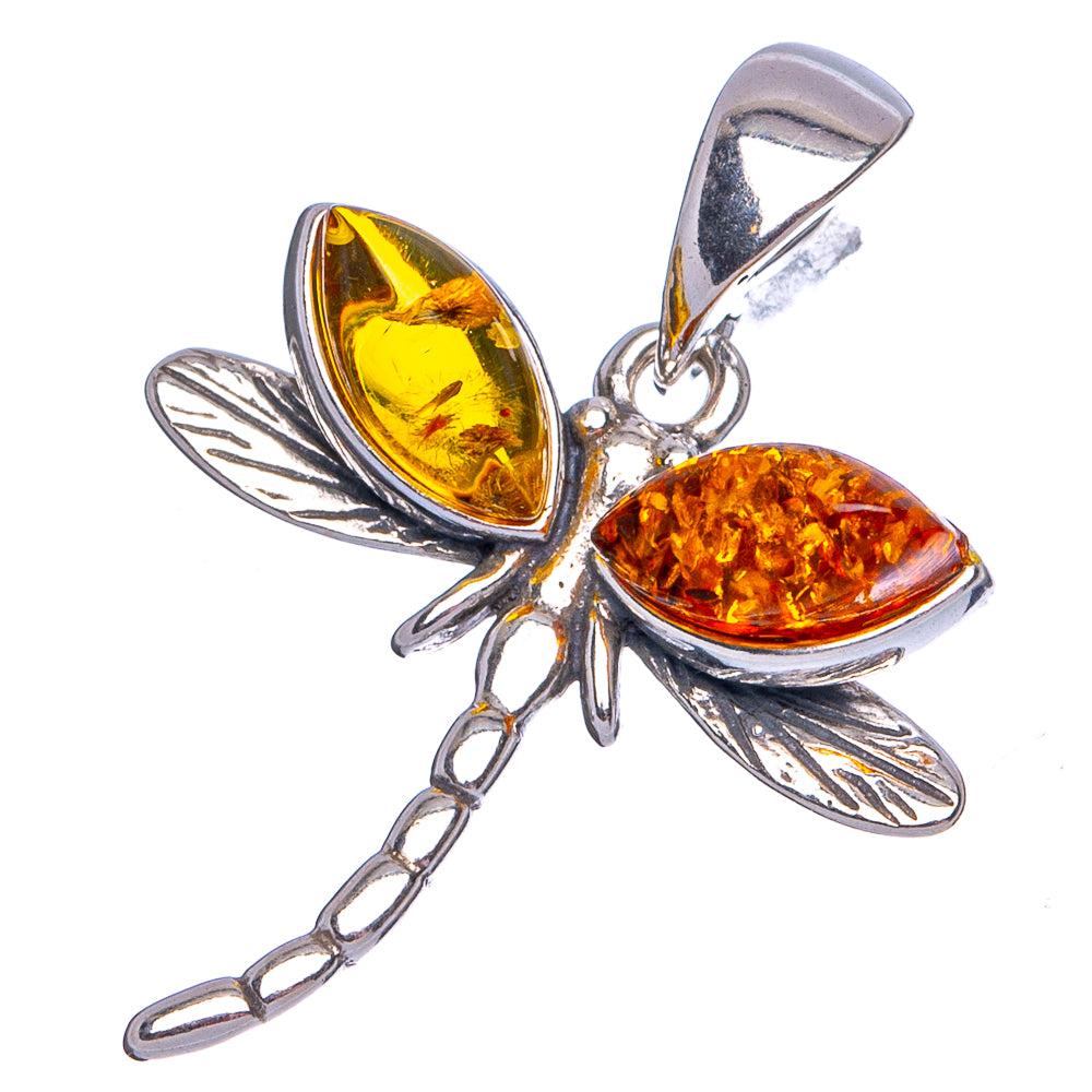 Baltic Amber Dragonfly Pendant 1 1/8" (.925 Sterling Silver)