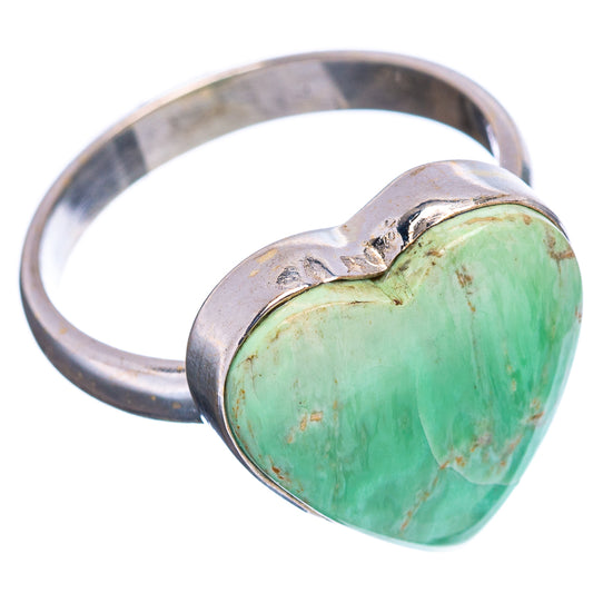 Sterling silver heart ring with green variscite cabochon face, size 8
