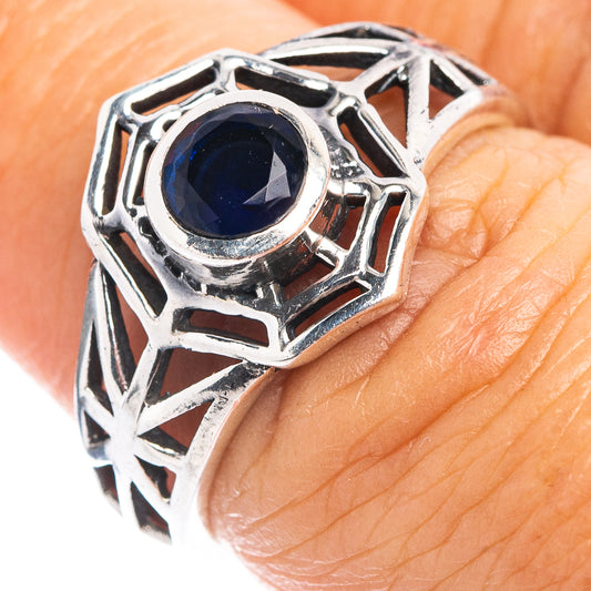 Sterling silver ring size 7 with blue quartz center stone and geometric web setting