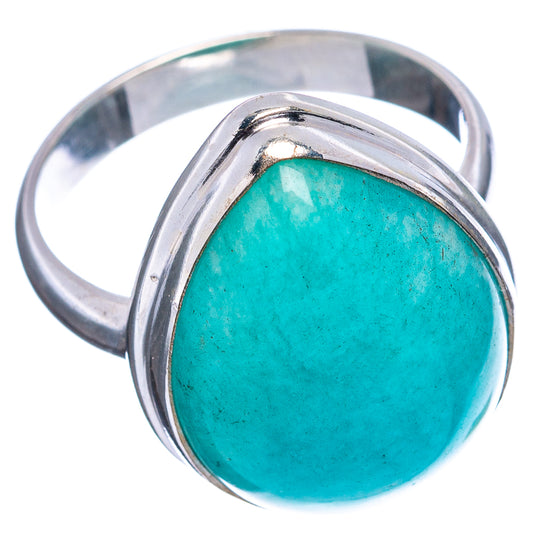 Sterling silver band ring with turquoise amazonite oval cabochon, side view