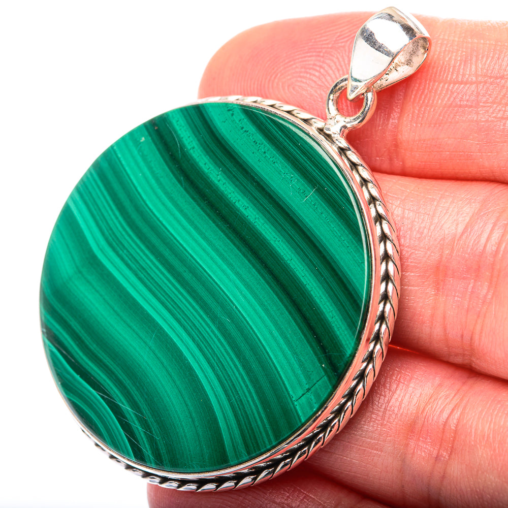 Malachite Coin Pendant 2" (925 Sterling Silver) PD38567