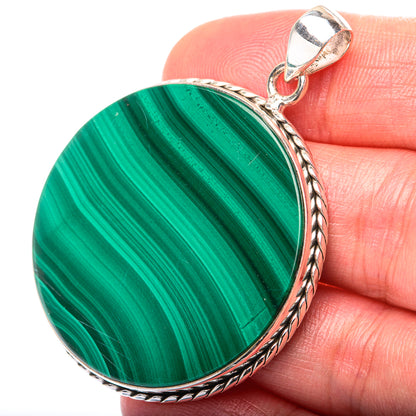 Malachite Coin Pendant 2" (925 Sterling Silver) PD38567