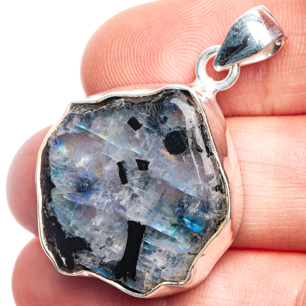 Raw Rainbow Moonstone Pendant 1 1/2" (925 Sterling Silver) P39169
