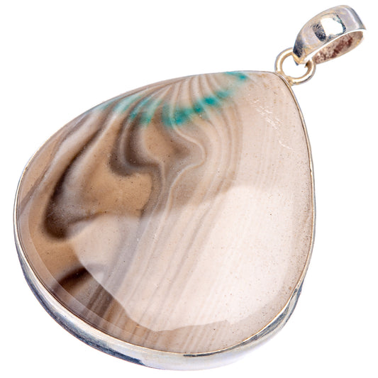 Teardrop flint pendant with striped stone, silver bezel and top bail
