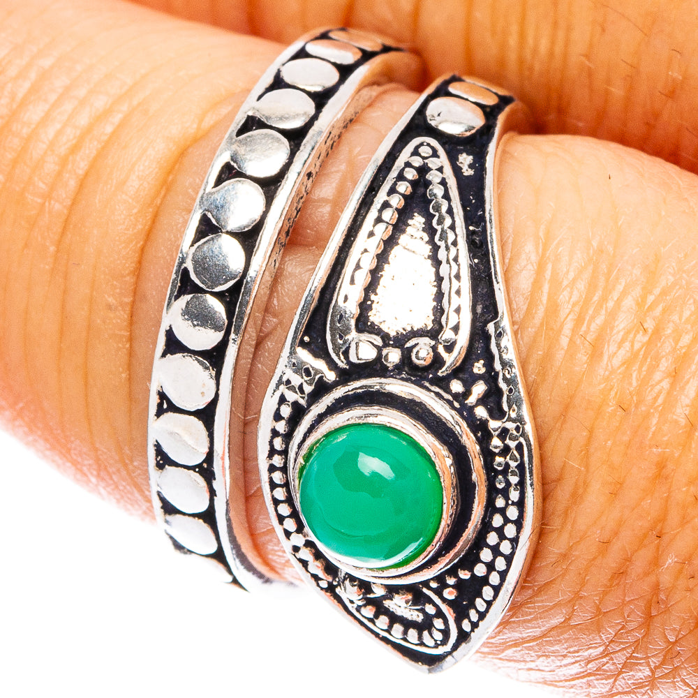 Green Onyx Dainty Ring Size 7 Adjustable (925 Sterling Silver) R5224