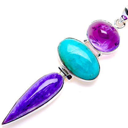 Charoite, Larimar, Amethyst Pendant 2 3/4" (925 Sterling Silver) PD38199