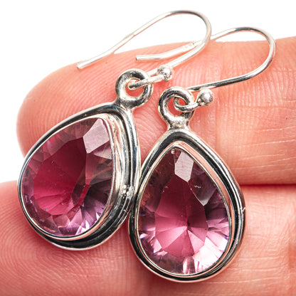 Oval pink-purple alexandrite lab drop earrings in 925 sterling silver, teardrop bezel