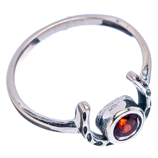 925 sterling silver dainty horseshoe ring with red garnet-style gemstone