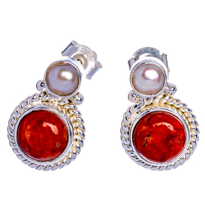 Sponge Coral, Cultured Pearl Earrings 5/8" (925 Sterling Silver) E433556