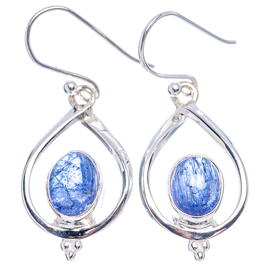 Sterling silver teardrop earrings with blue oval gemstone and hook backs