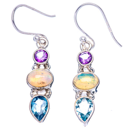 Rare Ethiopian Opal, Blue Topaz, Amethyst Earrings 1 3/8" (925 Sterling Silver) E1395